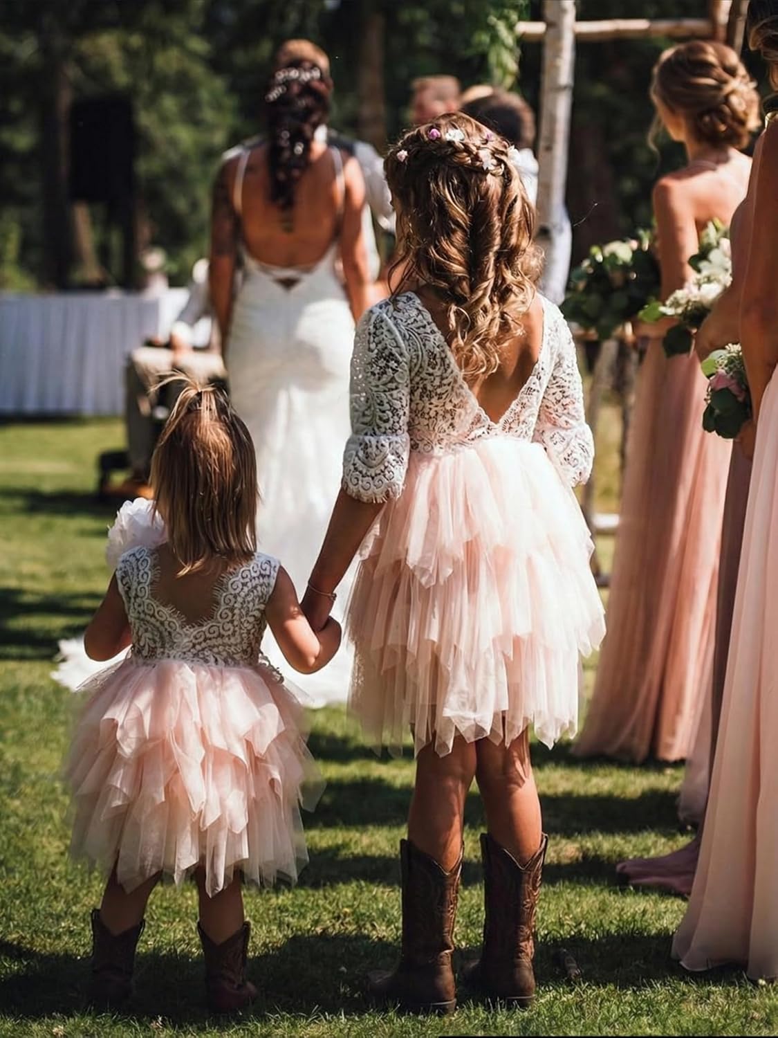 2Bunnies Girl Peony Lace Back A-Line Tiered Tutu Tulle Party Flower Girl Dress - Image 7