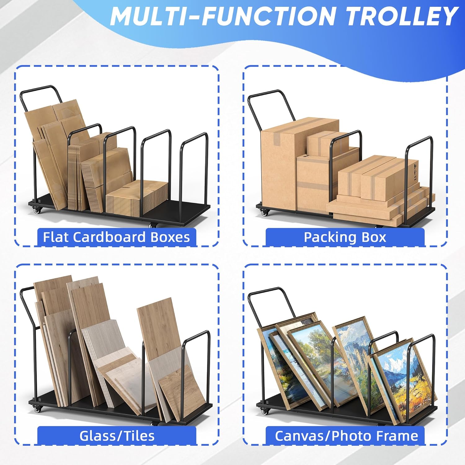 Metal Carton Stand, Rolling Cardboard Box Stand, 500Lb Carton Storage Rack, Heavy Duty Carton Cart Stand with Wheels, Cardboard Box Organizer Storage Rack for Commercial Home Supermarket Warehouse