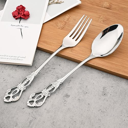 Miniatura 6 de Juego de cubiertos de lujo Royal de 8 piezas, acero inoxidable 1810, juego de cubiertos de servicio para 2, incluye tenedores, cucharas, cuchillos,