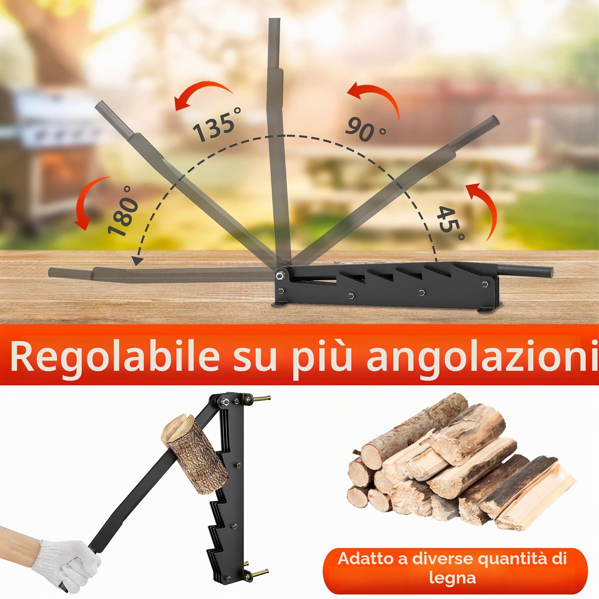 YRHome - Spaccalegna manuale per legna da ardere, spaccalegna a parete, spaccalegna a mano, seghetto per legno, spaccalegna per legni teneri con guanti antiscivolo e borsa in feltro per campeggio
