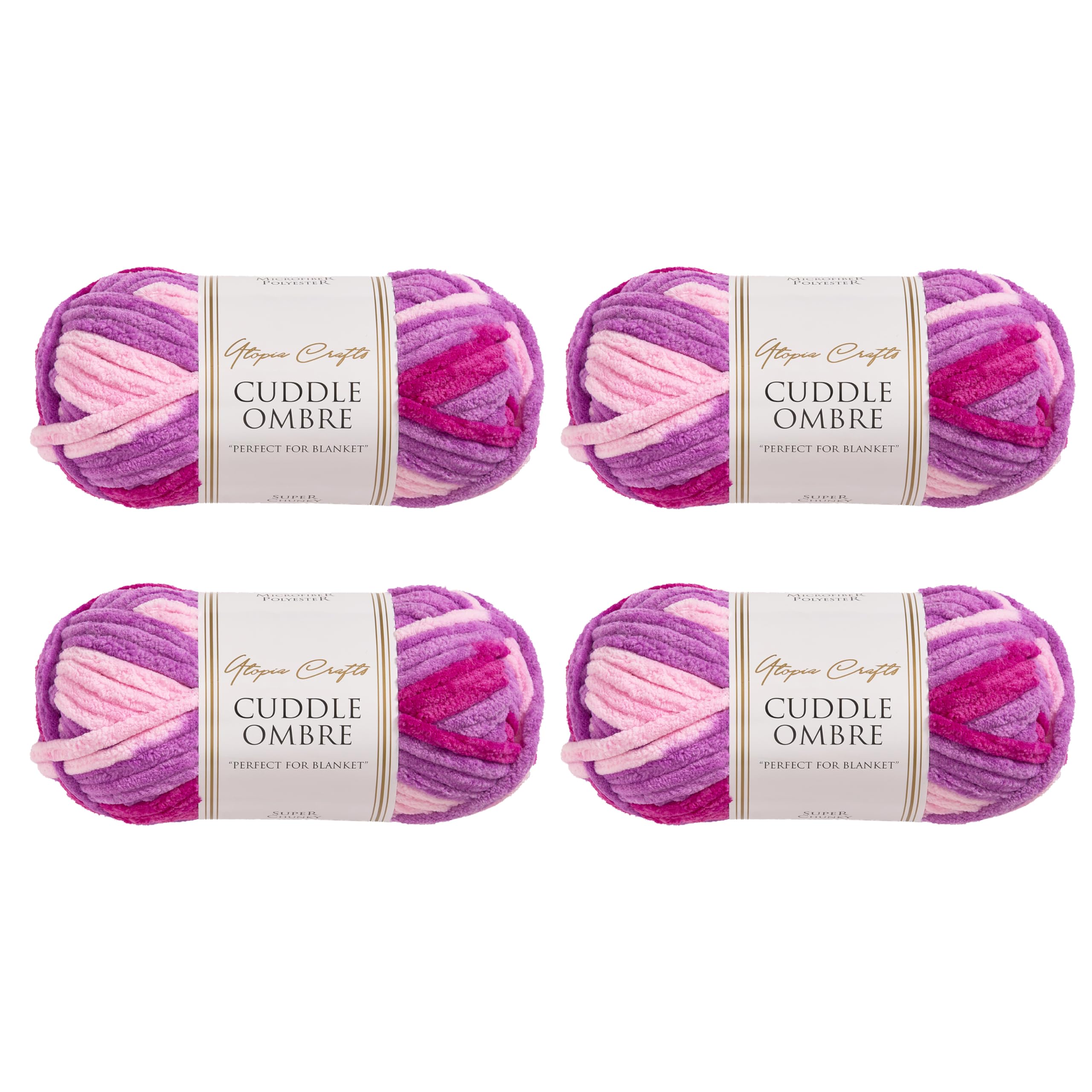 Utopia Crafts Cuddle Ombre Super Chunky Chenille Soft Yarn for Knitting and Crochet (Berry Blossom, 4X 100g)