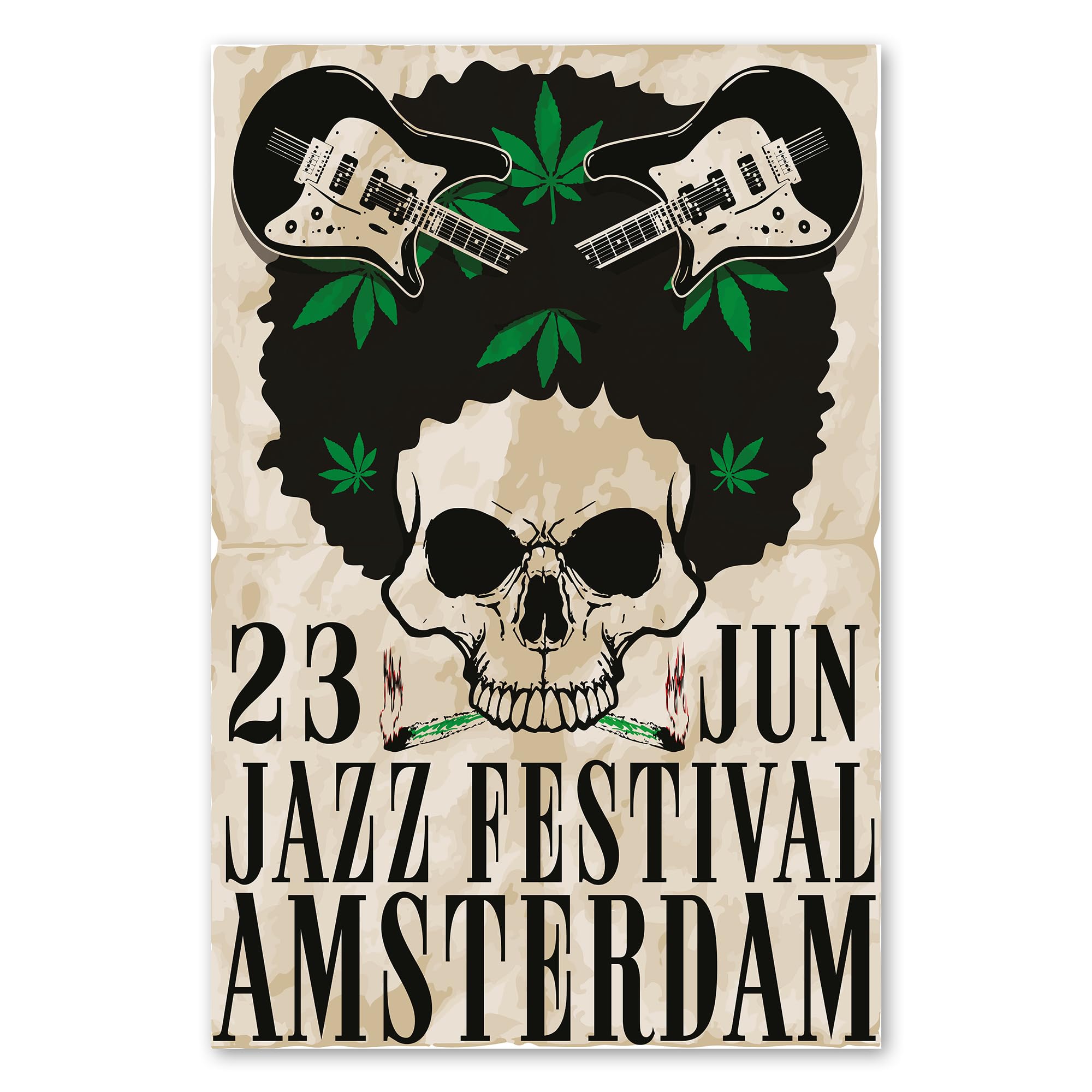Postereck - 2146 - Poster Jazz Festival, Amsterdam Teschio fumante - Stampa con Scritta, Decorazione da Parete, Quadri, Ideen Regalo - Tela - 100,0 cm x 75,0 cm