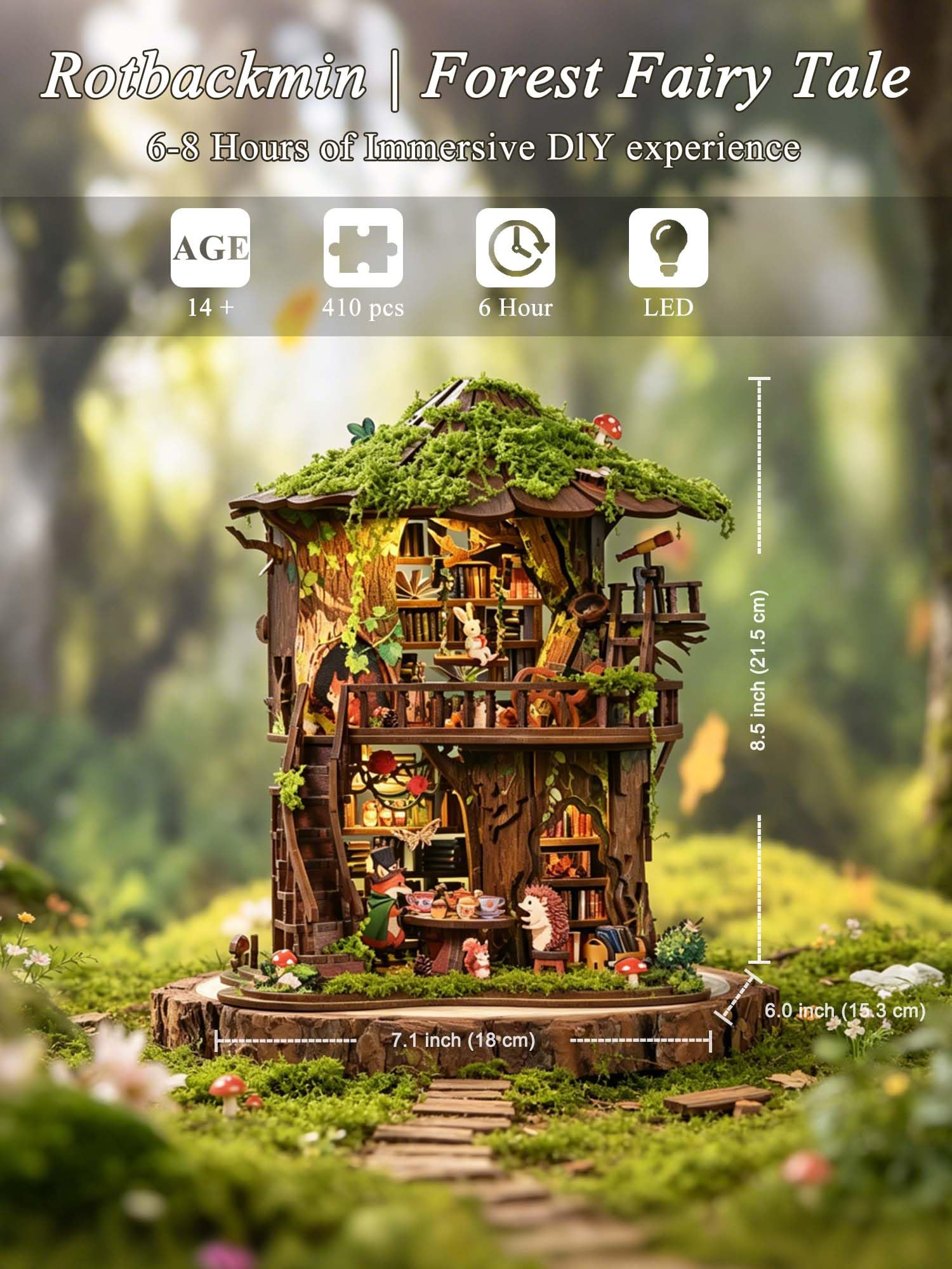 Rotbakmin - Kit di angoli per libri per Aduts, adolescenti, casa in miniatura fai da te, biblioteca, casa delle bambole, libro 3D in legno, piccolo edificio mini diorama, decorazione per libreria con