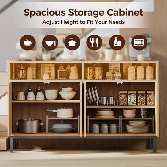 Fluted Sideboard Buffet Cabinet with Storage, Large Entryway Credenza | Modern Console Cabinet with Storage Doors & Adjustable Shelf, Wood Buffet for Kitchen Dining Living Room, Light Oak