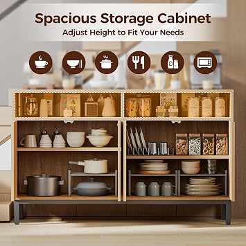 Fluted Sideboard Buffet Cabinet with Storage, Large Entryway Credenza | Modern Console Cabinet with Storage Doors & Adjustable Shelf, Wood Buffet for Kitchen Dining Living Room, Light Oak