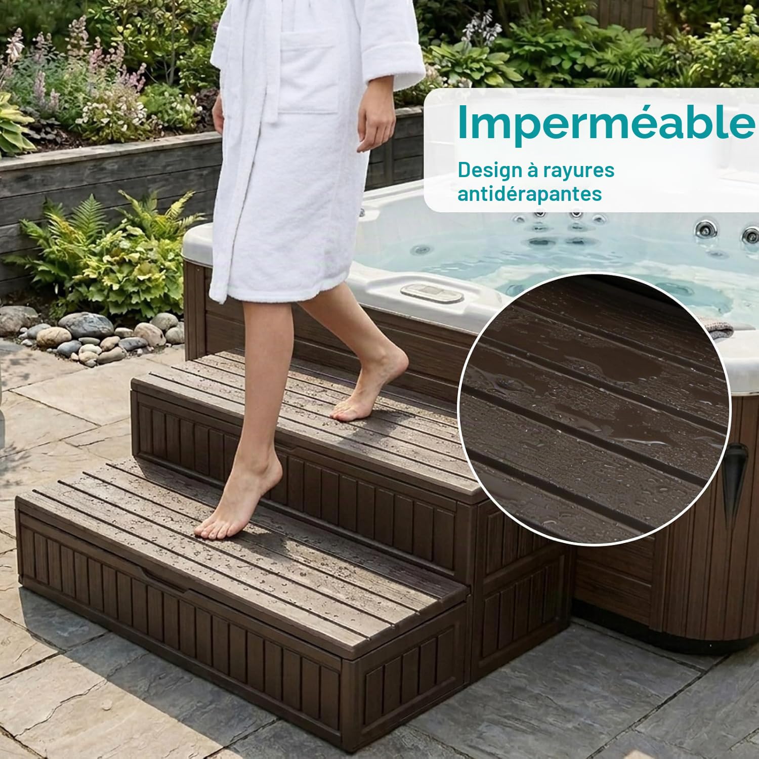 Marches pour Spa avec Rangement, 91cm, Imperméables et Antidérapantes, Escaliers Robustes
