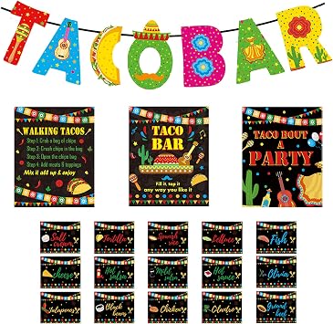 Taco Bar Decoration Kit Mexican Fiesta Party Decorations Taco Bar Banner Sign for Fifth of May De Mayo Fiesta Mexican Theme Party Bachelorette Bridal Shower Favors Supplies, Set of 22
