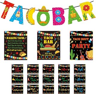 Taco Bar Decoration Kit Mexican Fiesta Party Decorations Taco Bar Banner Sign for Fifth of May De Mayo Fiesta Mexican Theme Party Bachelorette Bridal Shower Favors Supplies, Set of 22