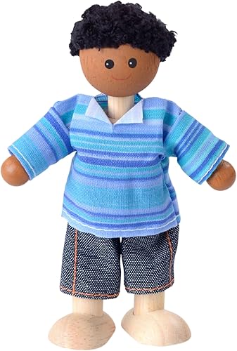 Miniatura 8 de PlanToys Familia de casas de muñecas de madera, mamá, papá, hijo e hija (1345)  Hecho de madera de caucho y pinturas y tintes no tóxicos