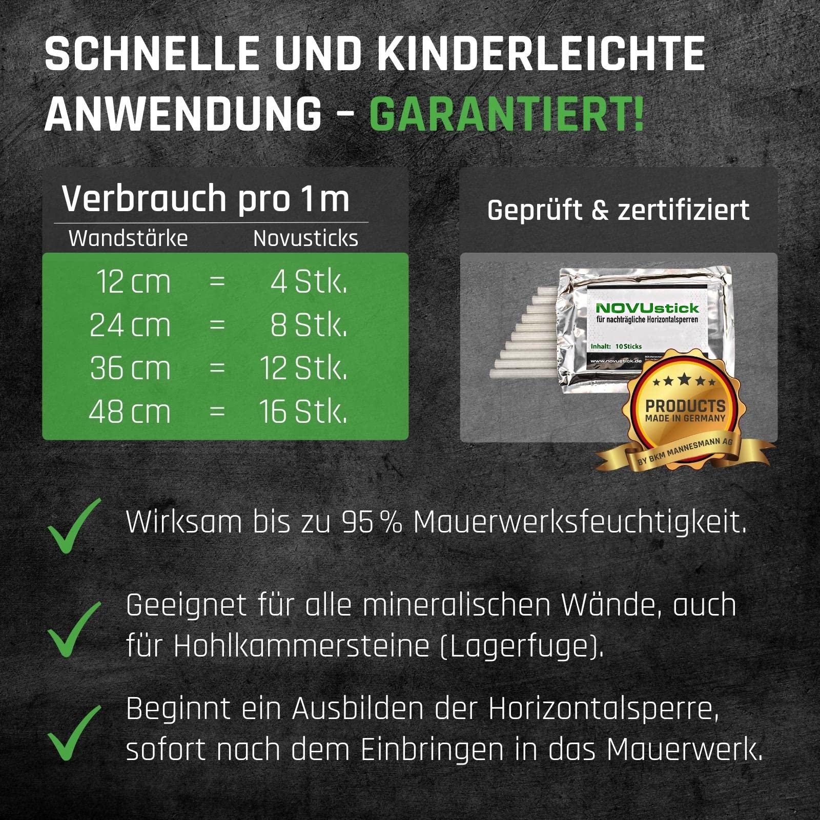 NovuSticks 10 Stäbchen Horizontalsperre Keller Mauerwerk