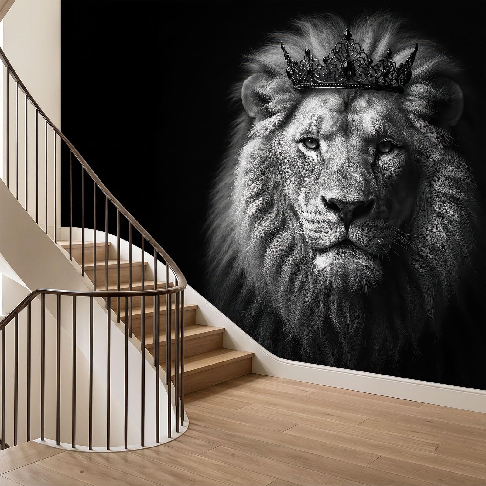Panoramiczna tapeta z lewem mężczyzna 350 x 256 cm fototapeta - fotografia zwierząt gobelin ścienny włóknina tapeta do sypialni salonu tło telewizora - plakat obrazy ścienne