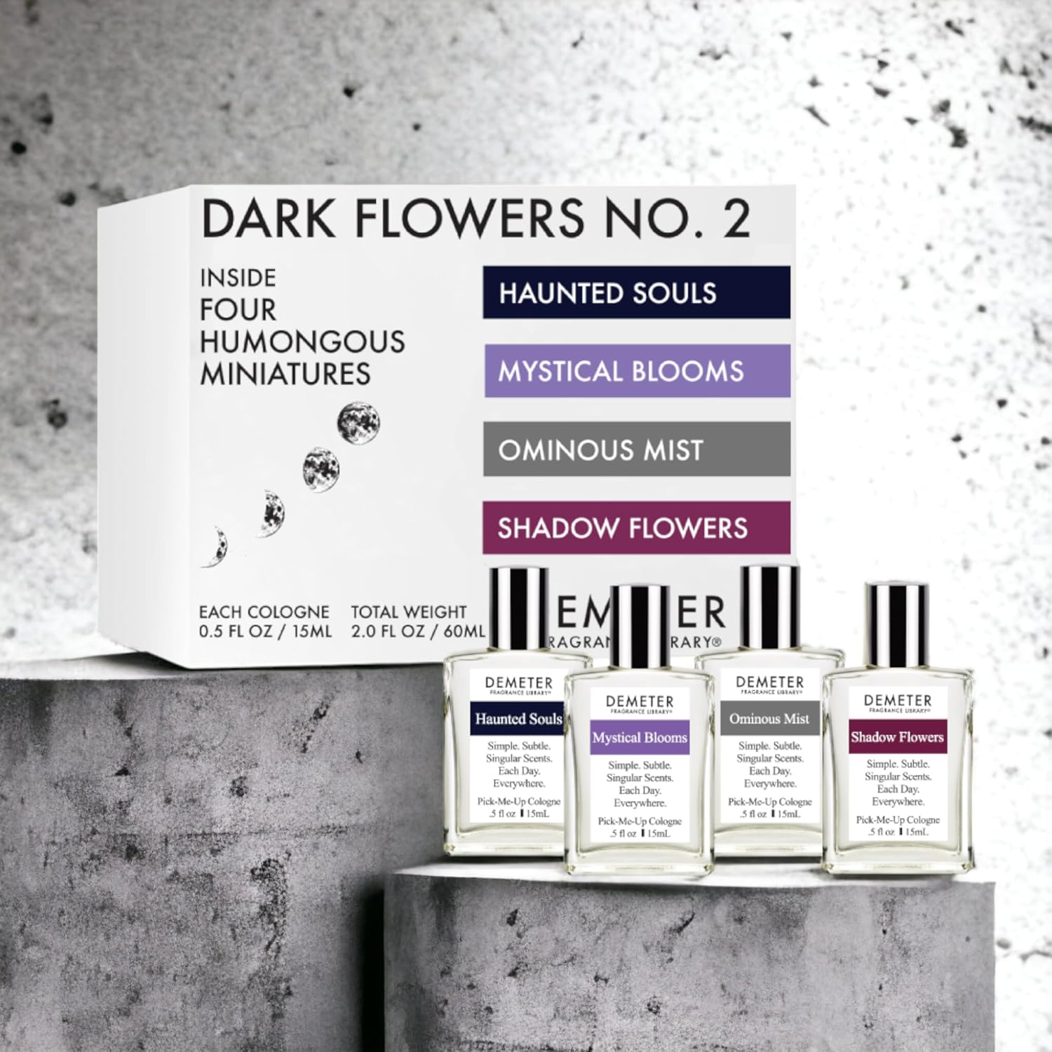 DEMETER Dark Flowers No. 2 Humongous Miniature Set of 4 Colognes, Haunted Souls - Mystical Blooms - Shadow Flowers - Ominous Mist, Perfumes for Women, 0.5 Oz Each - Image 2