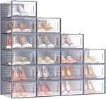 SONGMICS Boîtes de chaussures, boîte de 12 Organisateurs de rangement de chaussures, Boîtes en plastique transparent empilable pour placard, US Taille 13, Transparent et blanc ULSP12MWT