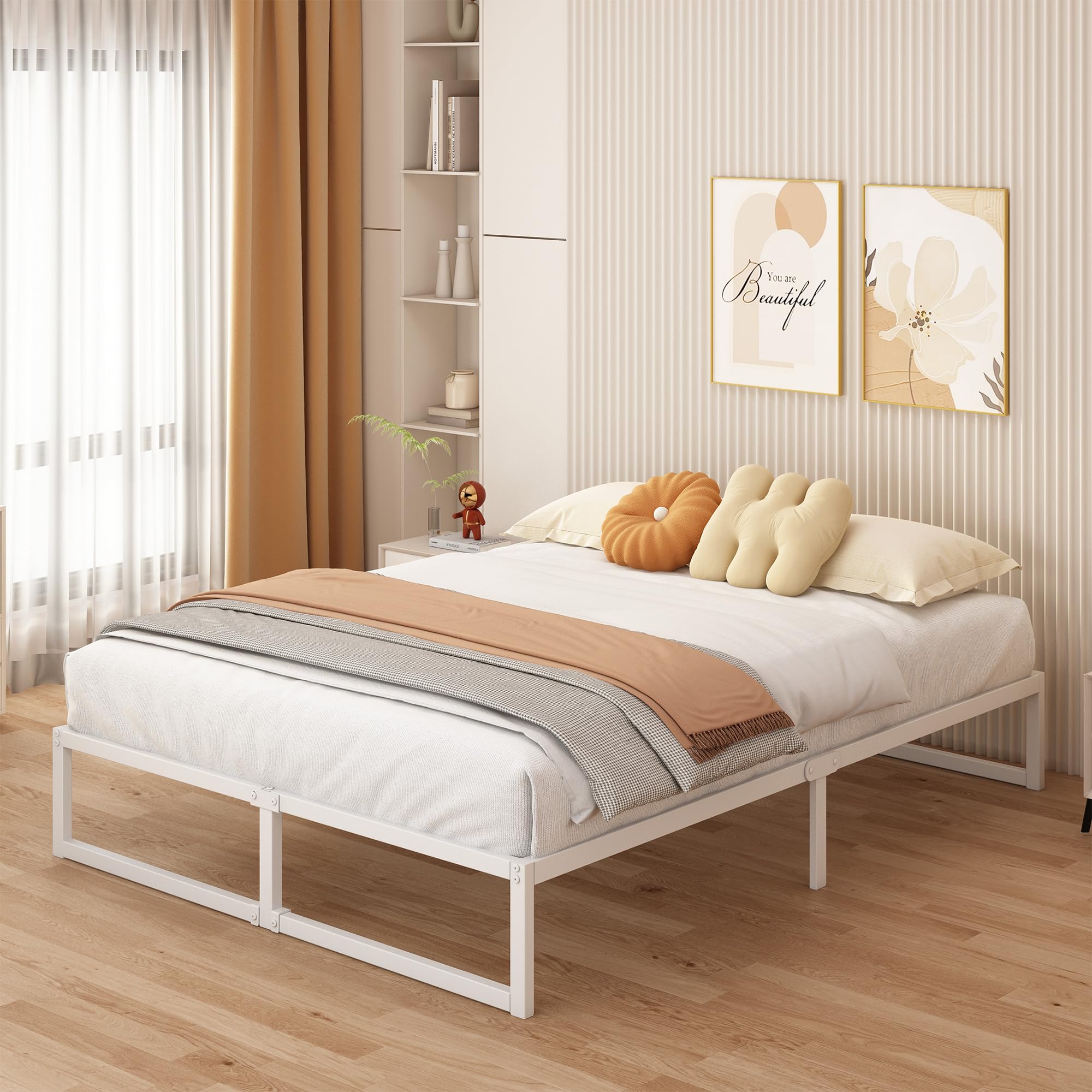 Yicensen Metallbett 140x200 cm mit Lattenrost Metall, 35cm Höhe Bettrahmen Doppelbett Stabiles Leichte Montage, Weiß