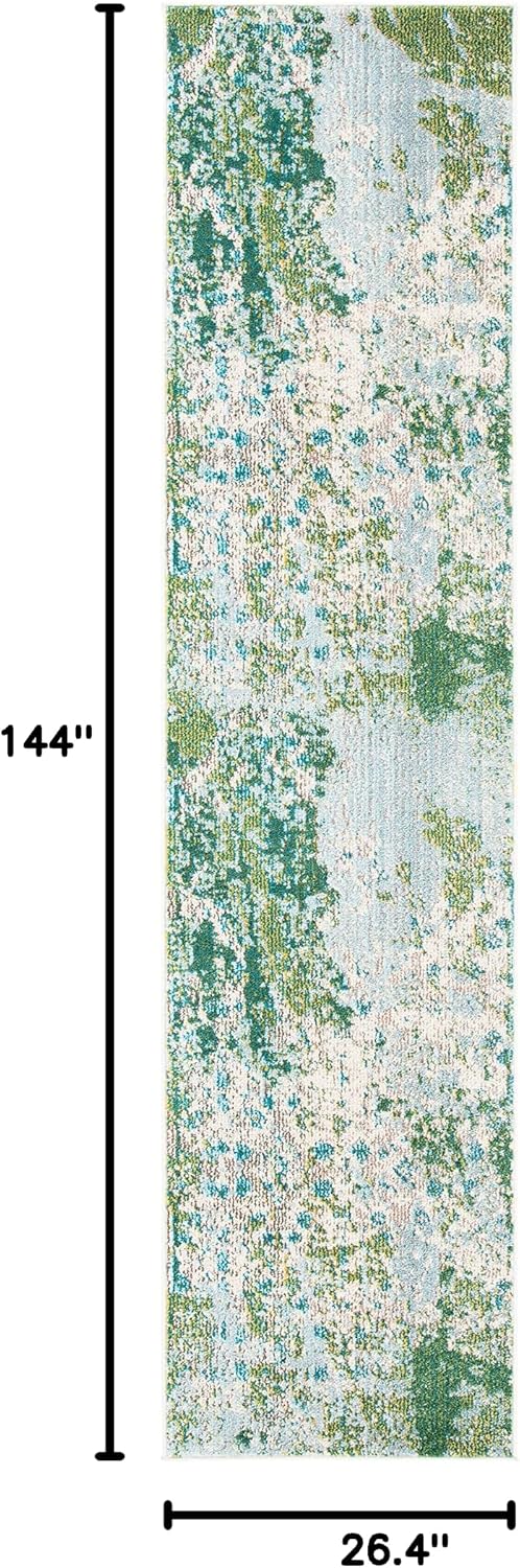 SAFAVIEH Madison Collection Runner Rug - 2'2" x 12', Green & Blue, Modern Abstract Design, Non-Shedding & Easy Care, Ideal for High Traffic Areas in Living Room, Bedroom (MAD499X)