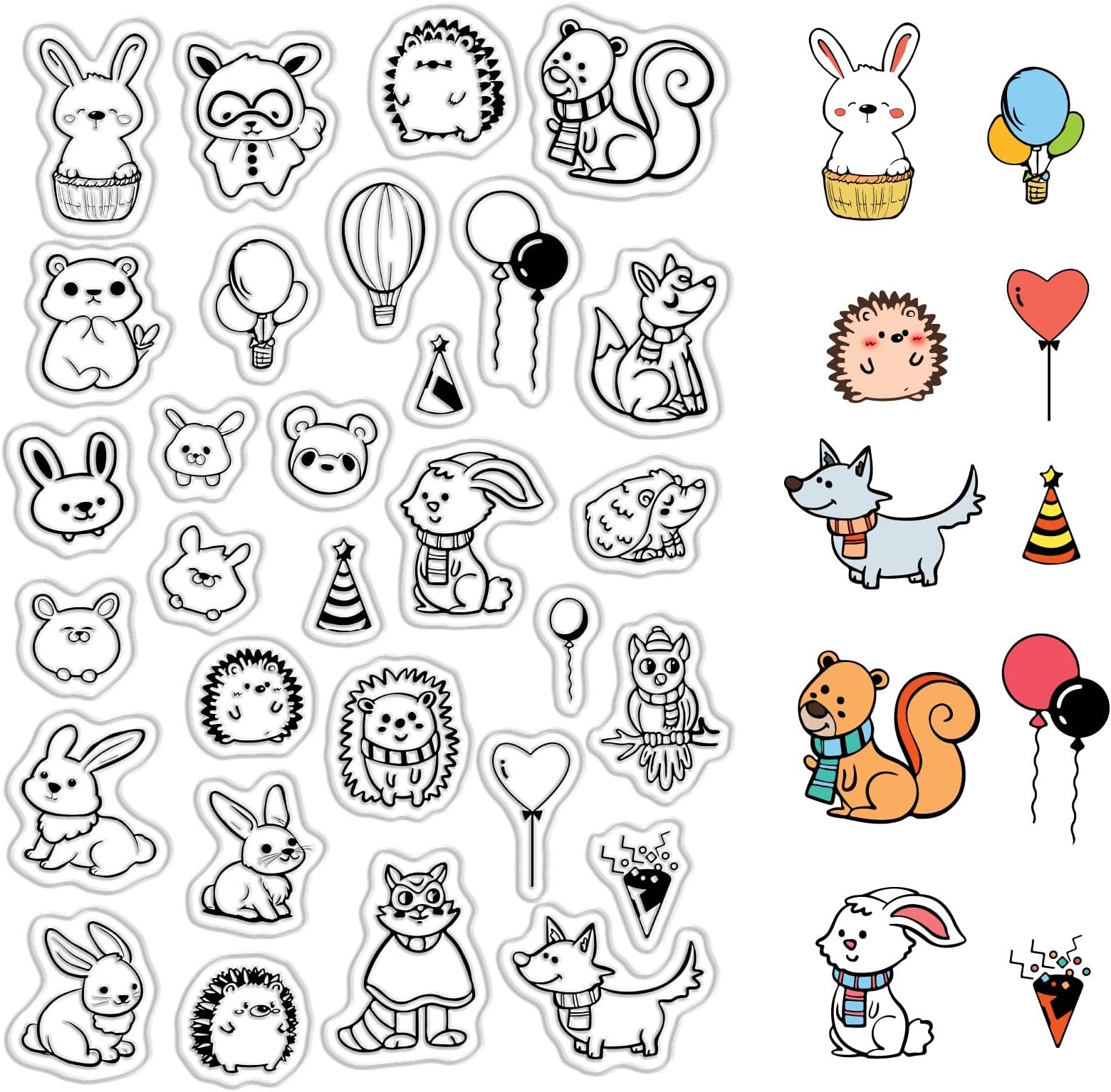 Animal Balloon Clear Stamps Decorative Bunny Hedgehog Dog Puppy Rubber Silicone Stamp Seals Reusable for DIY Scrapbooking Journaling Decoration Paper Photo Card Making Paper Crafting