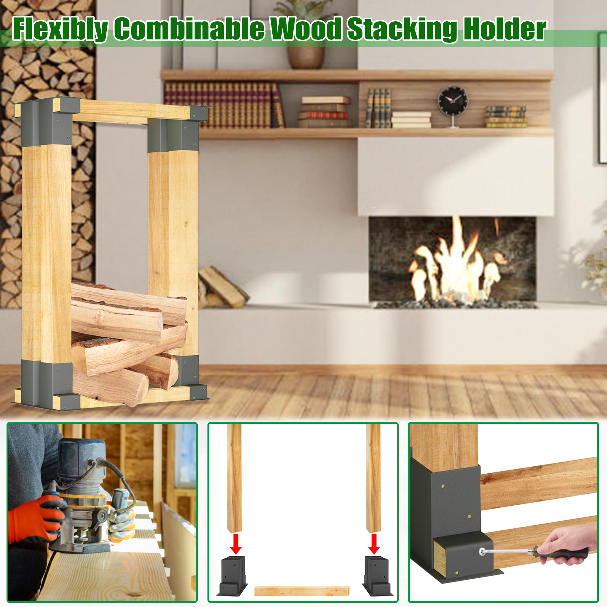 8 Stück Stapelhilfe für Brennholz Pulverbeschichteter Stahl Haushalt Holzwiegen Wetterfest Holzstapelhilfe Garten Holzlager Holzstapelhalter Einfache Montage Holzregal für Indoor & Outdoor