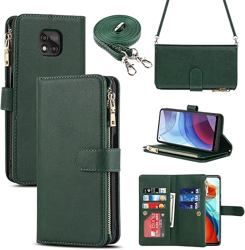 iCoverCase Funda tipo cartera para Motorola Moto G Power 2021 con soporte para tarjetas, función atril, funda de piel sintética con cordón ajustable