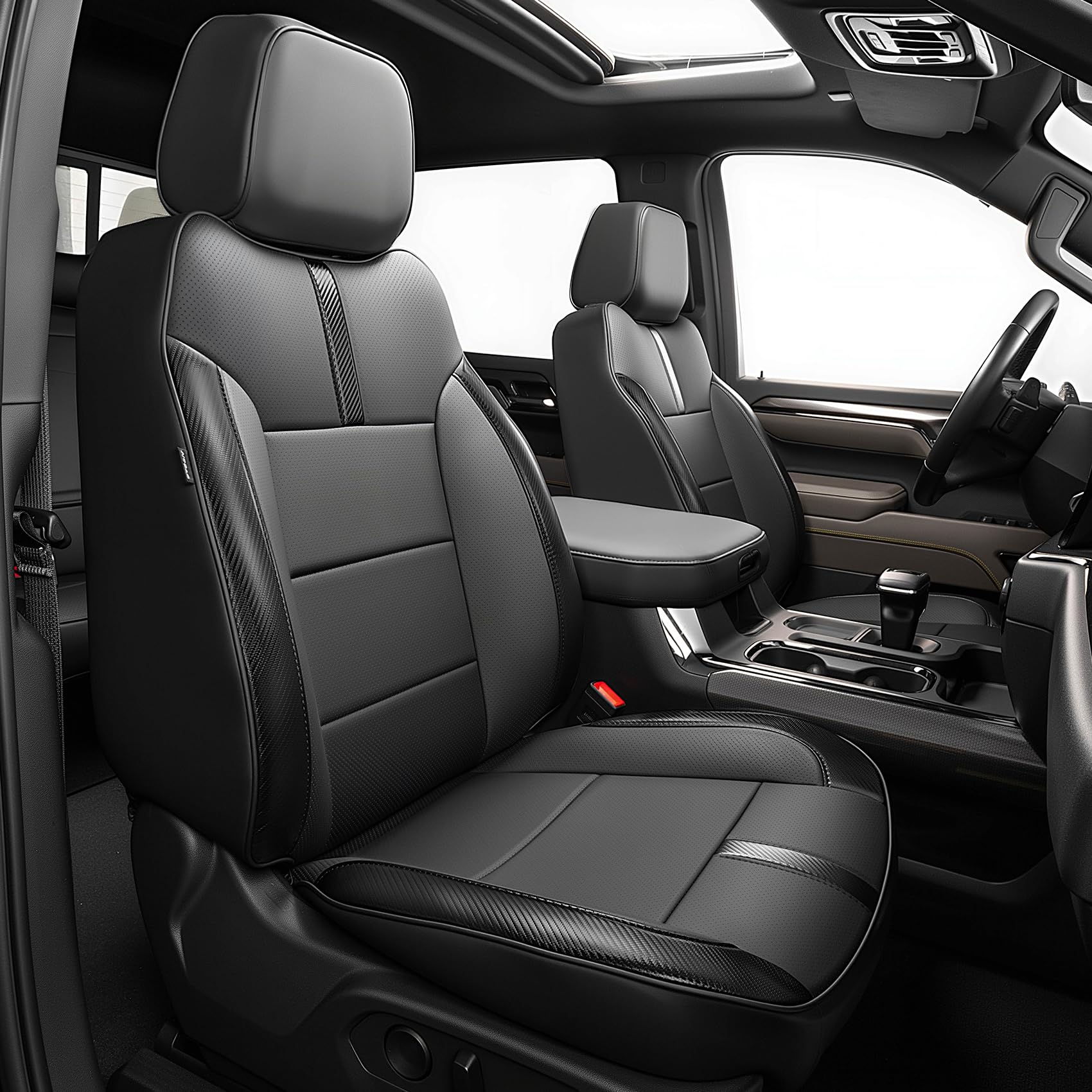 Fit for Silverado & GMC 2019-2025 Car Seat Covers Full Set, Waterproof and Non-Slip Luxury Leather Car Seat Protector,Full Coverage Seat Cover Design(Black)