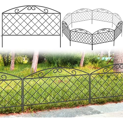 Ujiabiz Decorative Garden Fence 17 in (H) x 10 ft (L),Dog Fence Animal Barrier,Landscape Fencing Outdoor Rustproof Metal No Dig Fencing Border for Yard Patio Flower Bed
