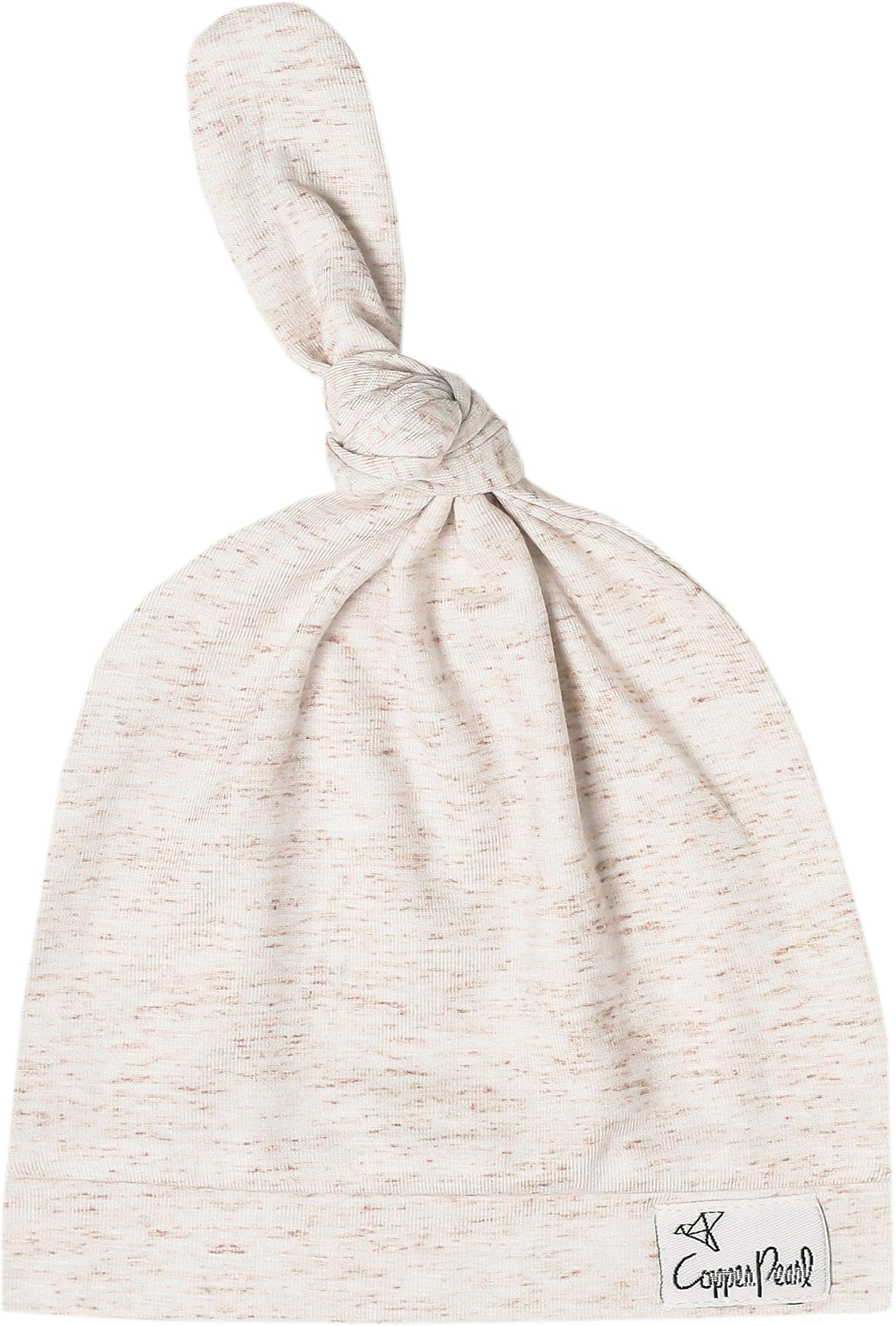 Copper Pearl Baby Beanie Hat Top Knot Stretchy Soft Oat