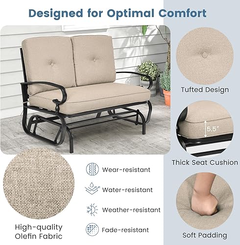 Miniatura 5 de Tangkula Silla deslizadora de columpio para exteriores, banco deslizador de patio para 2 personas, sofá biplaza mecedora al aire libre con marco de