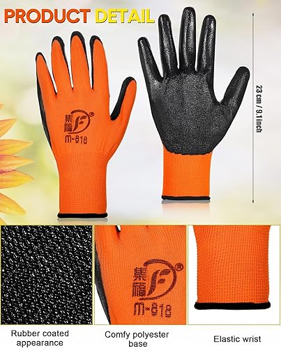 Vista 28 de Honeydak 36 pares de guantes de jardinería para hombres y mujeres, guantes de jardín con revestimiento de goma transpirable Rojo