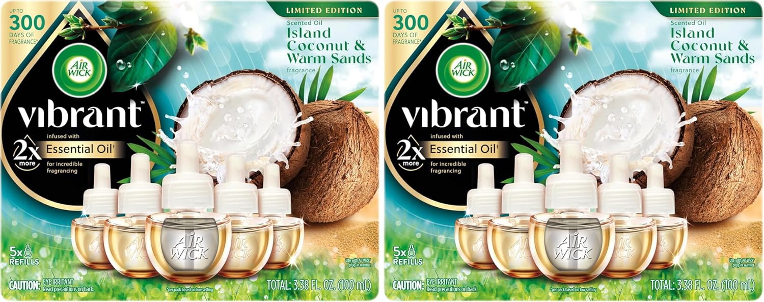 AIR WICK Scented Oil - Vibrant Refill Island Coconut & Warm Sands 5 ct. (Pack of 2)