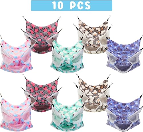 Miniatura 5 de Sadnyy Hamaca de rata de conejillo de indias, 10 piezas, doble capa, hurón, cama para dormir, juguetes para animales pequeños, jaula colgante hamaca