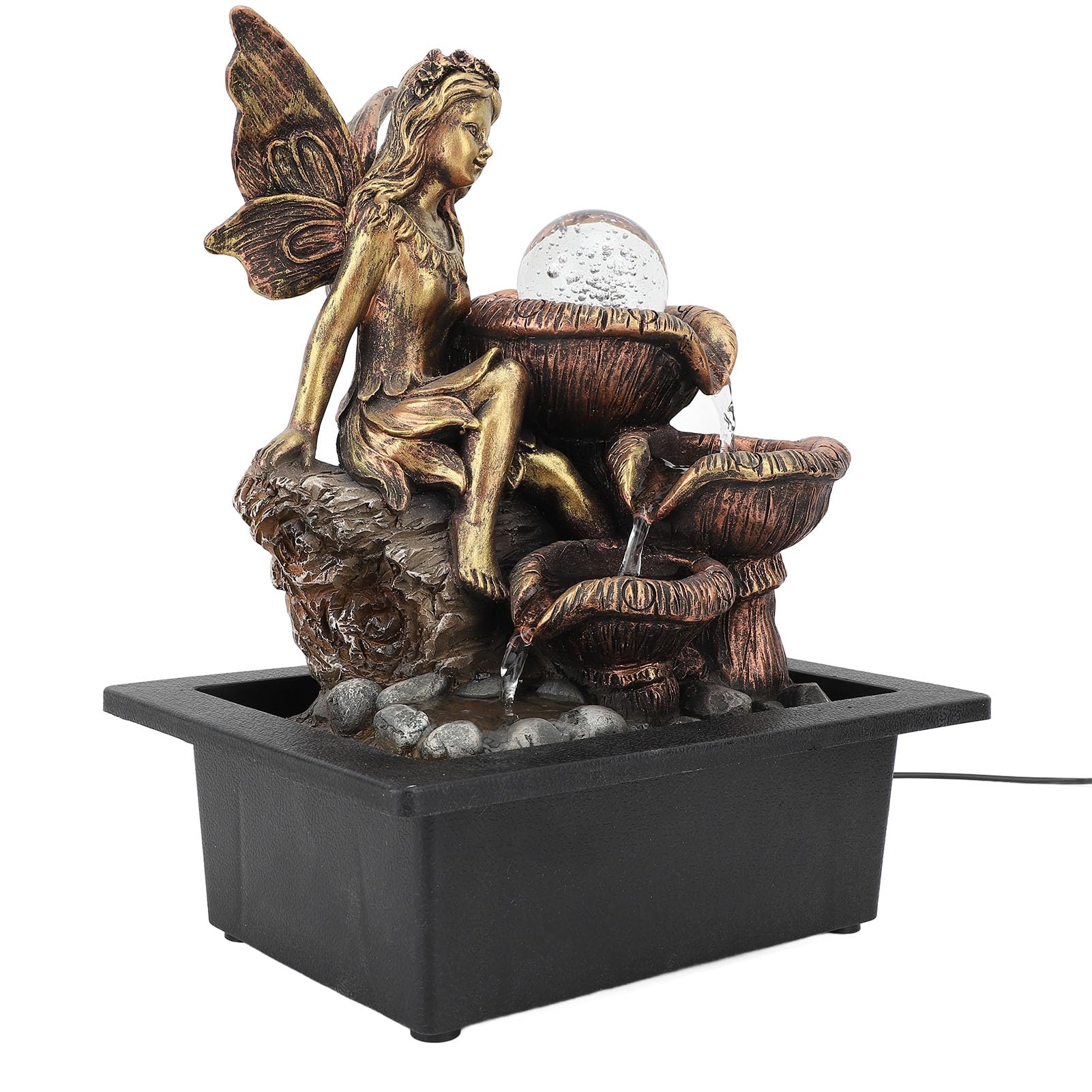 WALFRONT Table Fountain Calm Pump LED Light Desktop Waterfall Decoration for Living Room