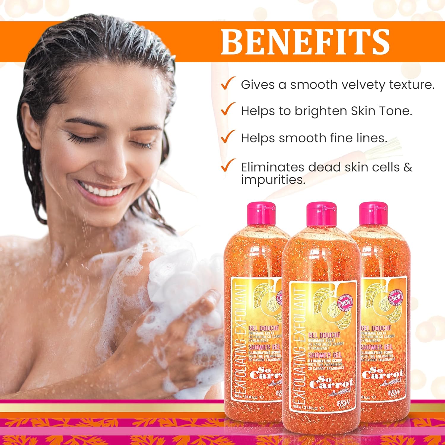 FAIR & WHITE So Carrot Body Scrub Body Wash 31.8 Floz / 940ml - Image 3