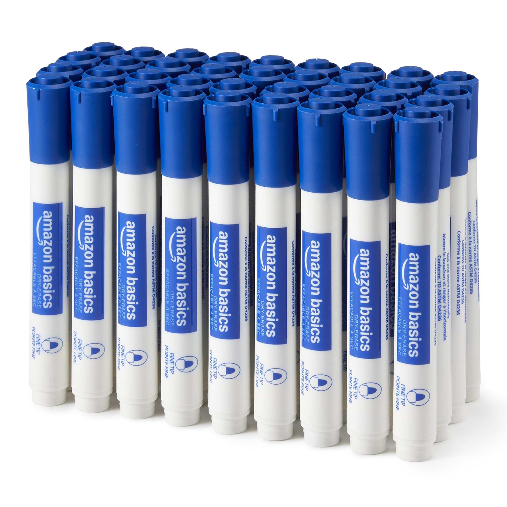 Amazon Basics - Marcadores de borrado en seco de bajo olor, punta fina, azul, 36 unidades Global Recycled Standard Global Recycled Standard Global Recycled Standard