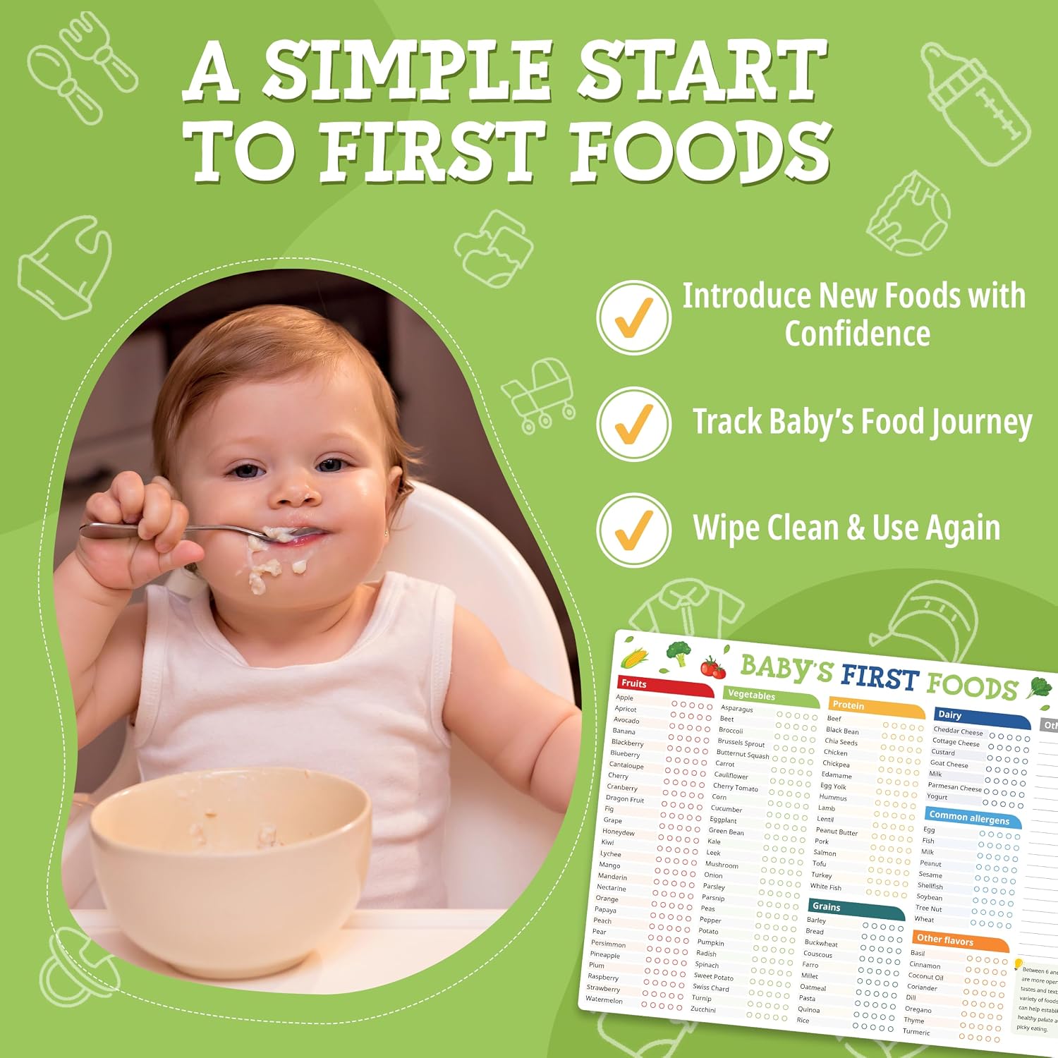 POCAZONE Baby First Foods Tracker Fridge Magnet, 101 Before One Checklist