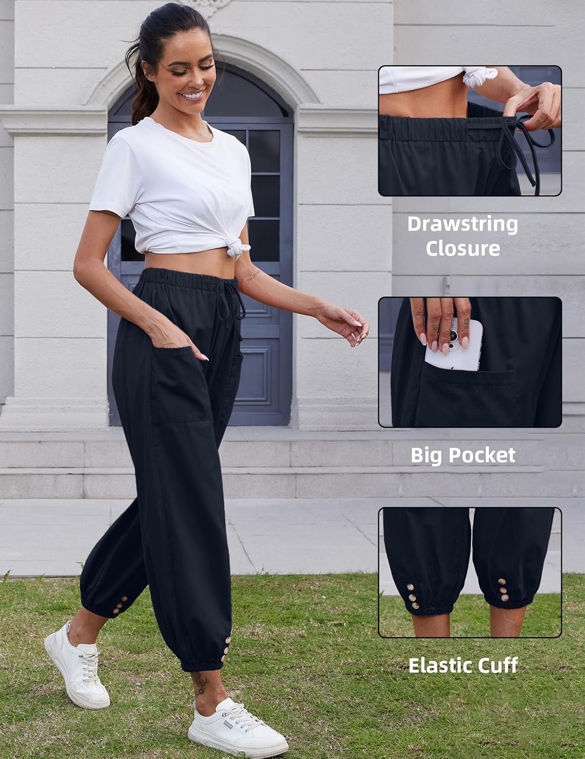 Women Capri Pants Lounge Drawstring High Elastic Waist Wide Leg Quick Dry Pants Cinch Bottom Trousers - Image 5