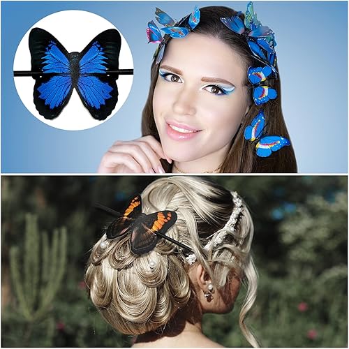 Miniatura 7 de 6 pasadores de pelo de cuero con palo, pinzas de cuero de mariposa para el pelo de piel sintética de mariposa, accesorio caprichoso para otoño,