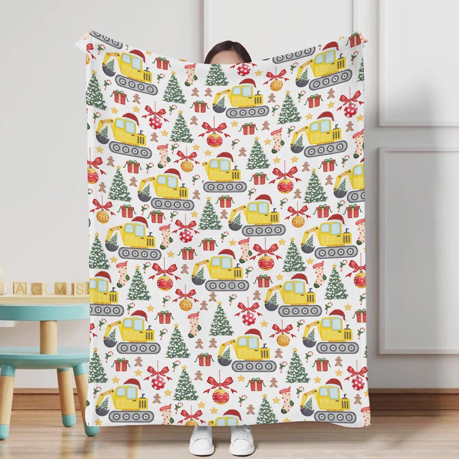Baby Christmas Truck Excavator Tractor Blanket for Boys Girls Cute Construction Trucks Flannel Soft Receiving Blankets Swaddle Blanket for Toddler Baby Nursery Bed Blanket Crib Cover Playmat 60x80
