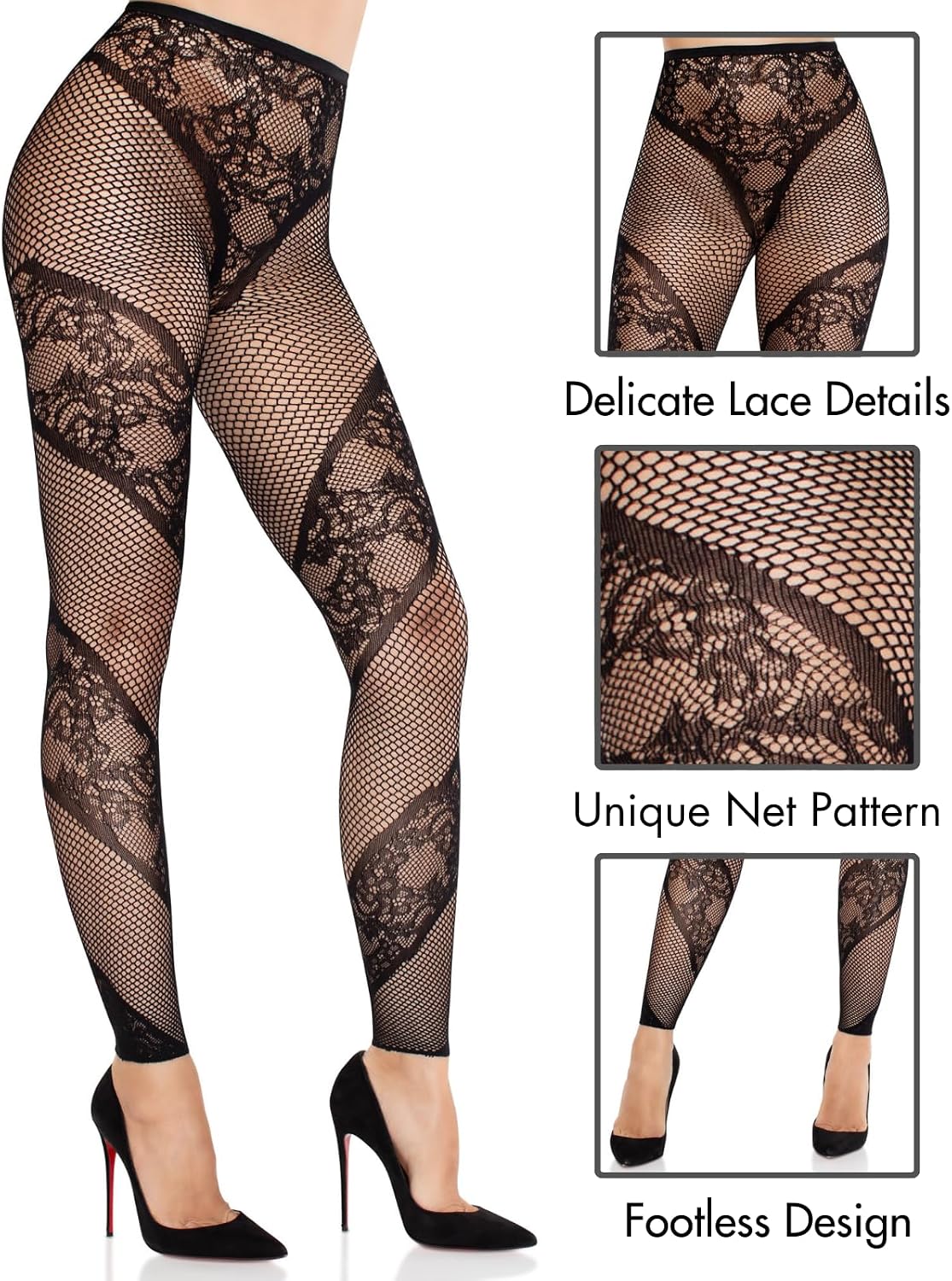 Leg Avenue Women's Lace and Net Illusion Footless Tights Black One Size