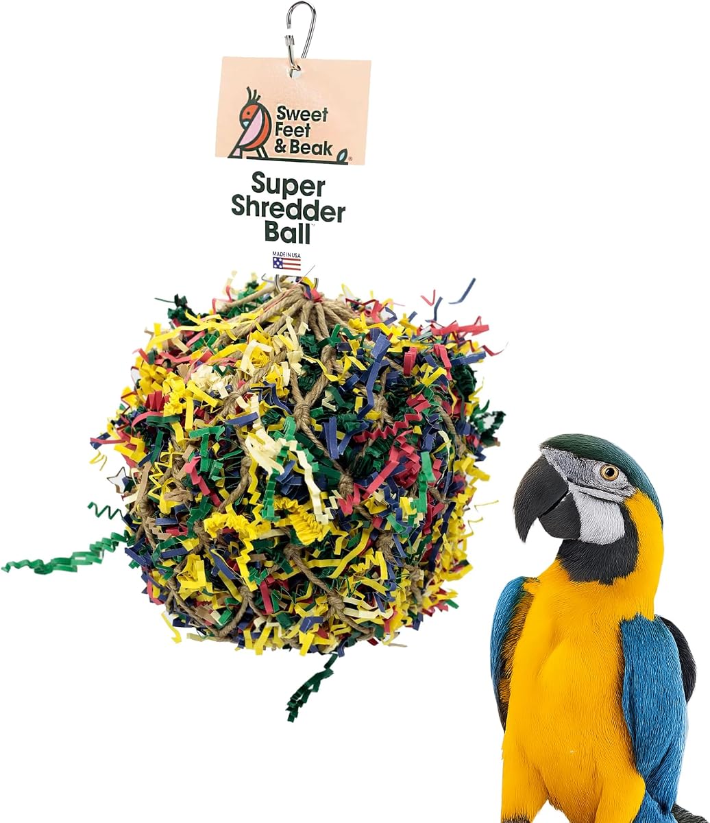 Sweet Feet and Beak Shredder Ball, Small, 3" Bird Shredding & Foraging Toy | Stuffed with Shredded Paper & Wood Toys, Encourages Foraging, Climbable Design, Available in 3 Sizes, Bird Perch Toy