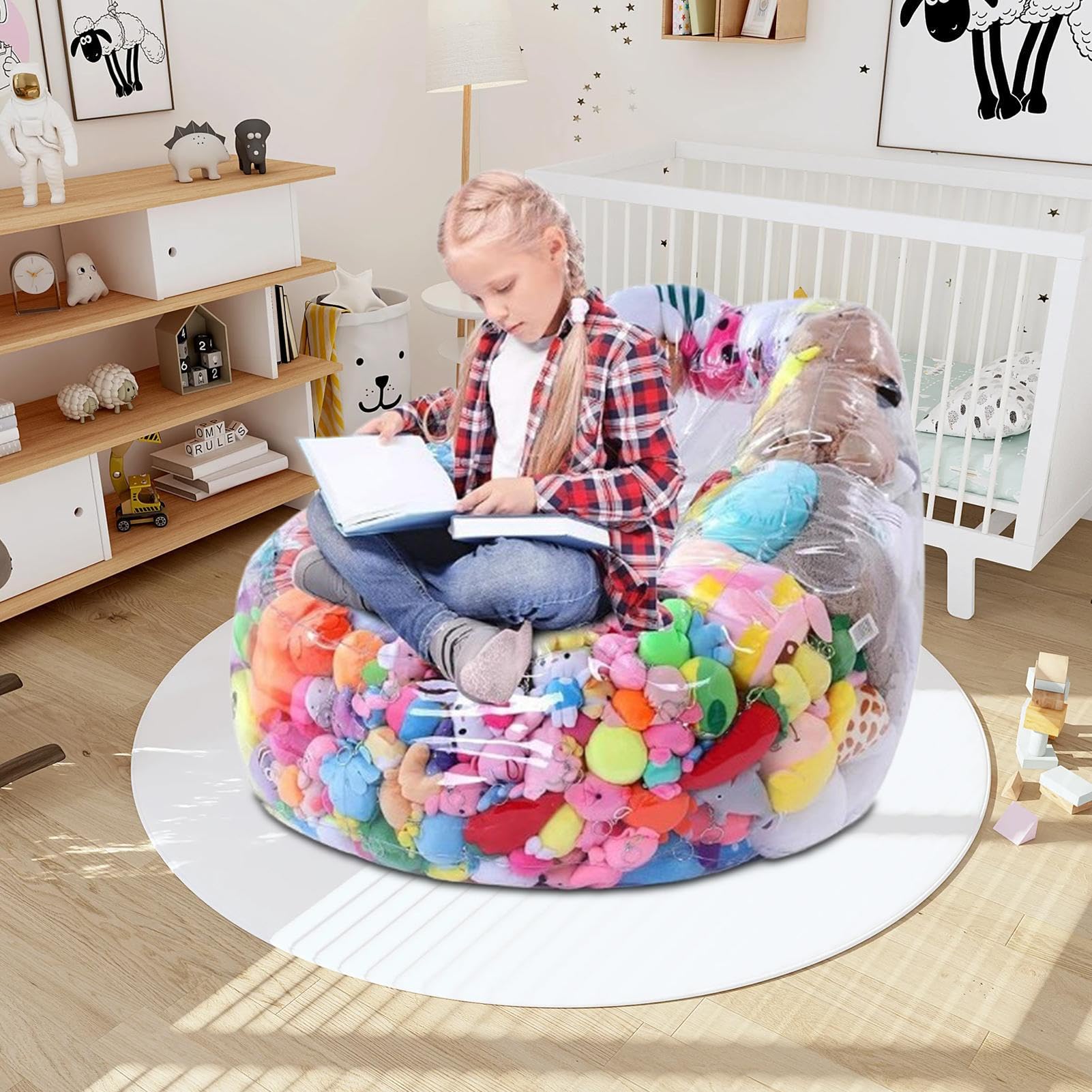 Sacco di fagioli per giocattoli di peluche - Contenitore trasparente di grandi dimensioni, contenitore di fagioli di peluche | Per giocattoli, relax, gioco, lettura, camera da , cameretta dei bam