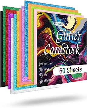 Glitter Cardstock Paper 12" x 12", 250gsm/92lb Glitter Paper 60 Sheets for Scrapbooking, Card Making, Craft Supplies
