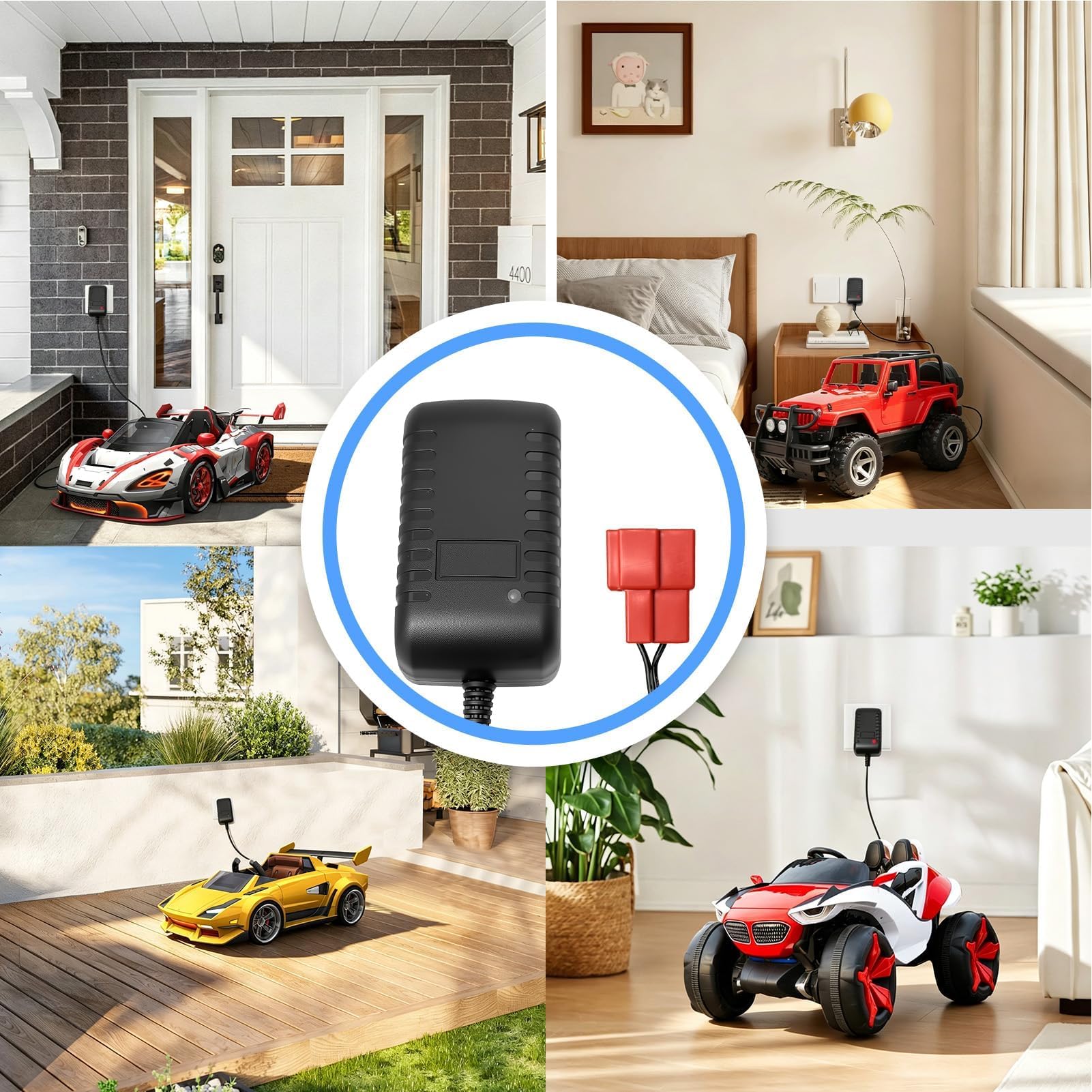 Cargador de Batería 12V para Vehículos Eléctricos Infantiles con Indicador LED Seguro Compatible con Coches de Juguete Moto ATV SUV Conector Cuadrado Compatible con BMX X6, Kid TRAX GMC, Wal-Mart, Mot