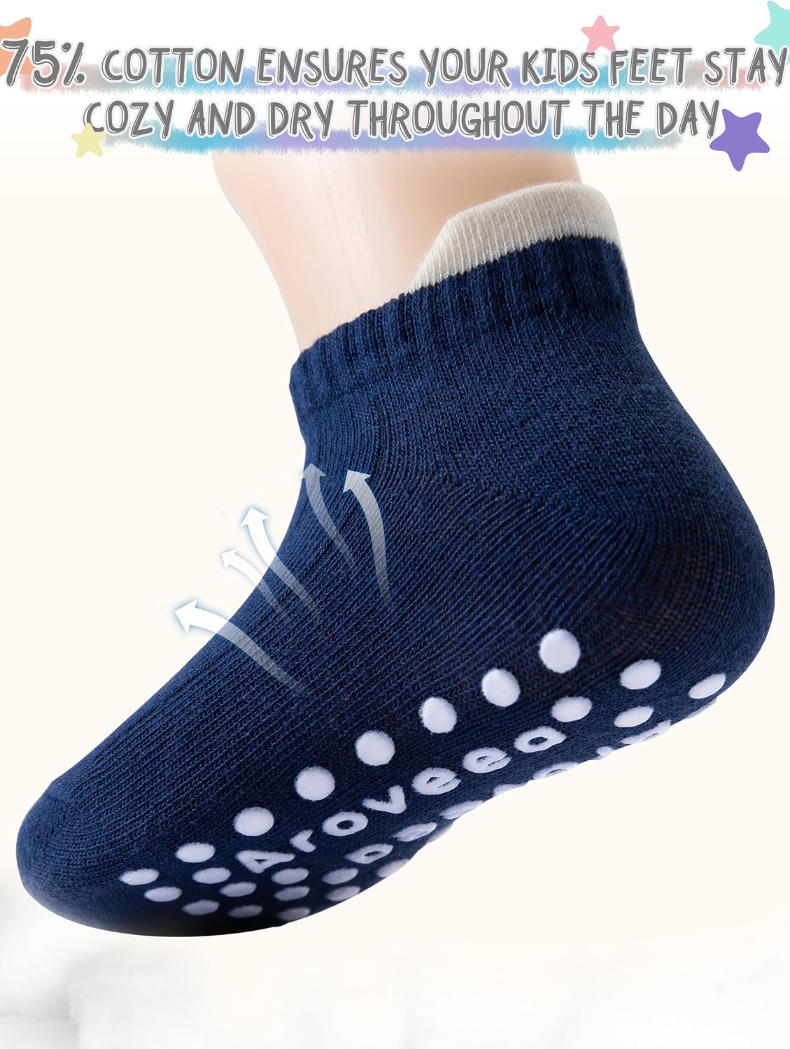 Aroveea Baby Toddle Socks Grip Non Slip Kids Boys Girls Cotton 12 Pack Ankle Cute Newborn Socks