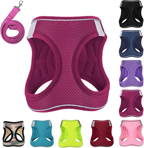 PWOD Arnés para perro con juego de correa, arnés reflectante para mascotas sin tirones con 1 clips para correa, chaleco ajustable suave acolchado