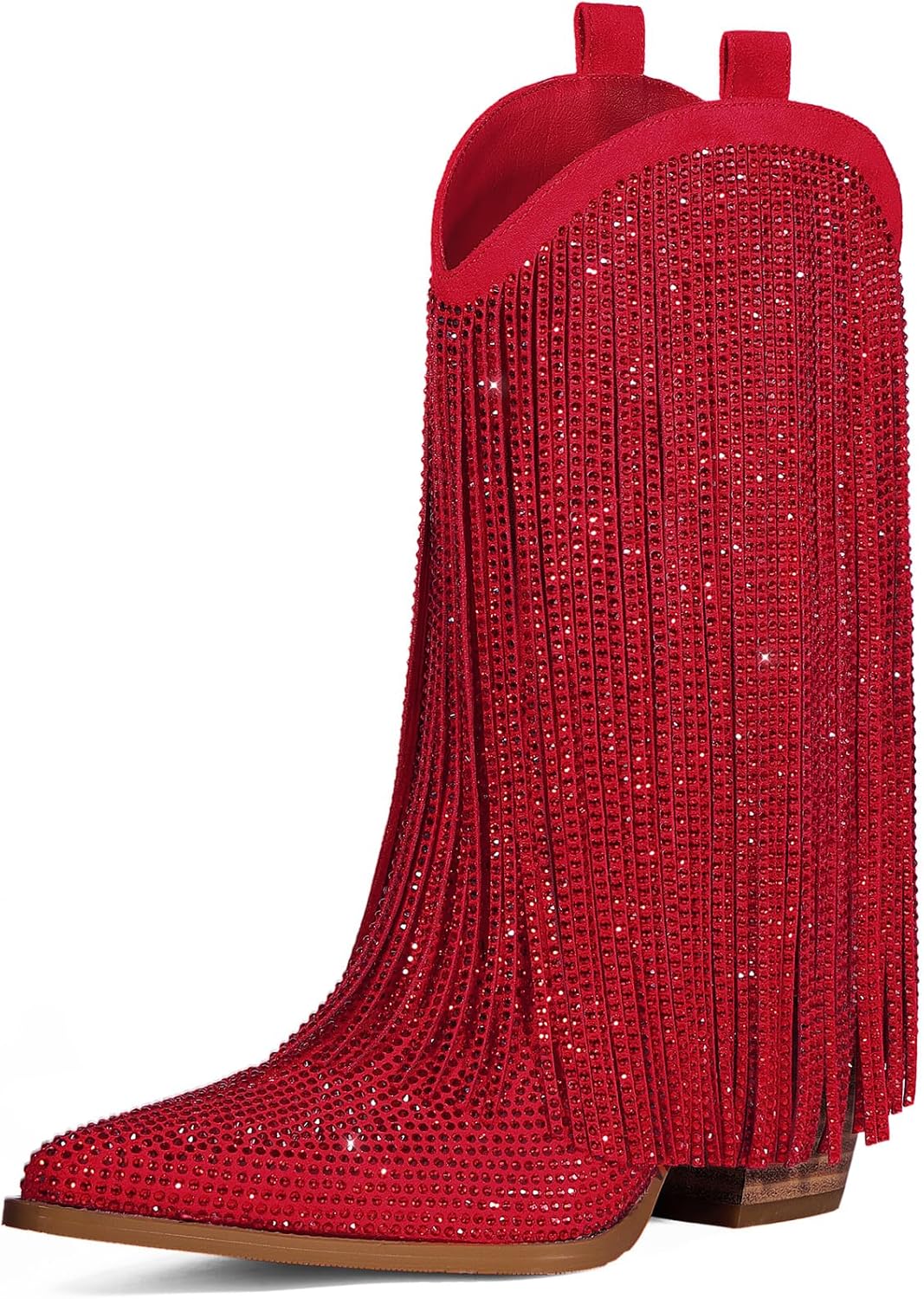 Cowboy Boots for Women - Cowgirl Western Rhinestone Sparkly Fringe Chunky Heel Pointed Toe Mid Calf Boots