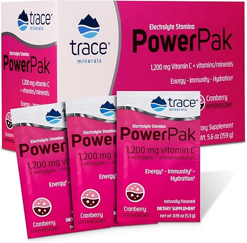 Trace Minerals  Paquetes de electrolitos en polvo Power Pak  1200 mg de vitamina C zinc magnesio  Aumenta la hidratación la inmunidad la energía la