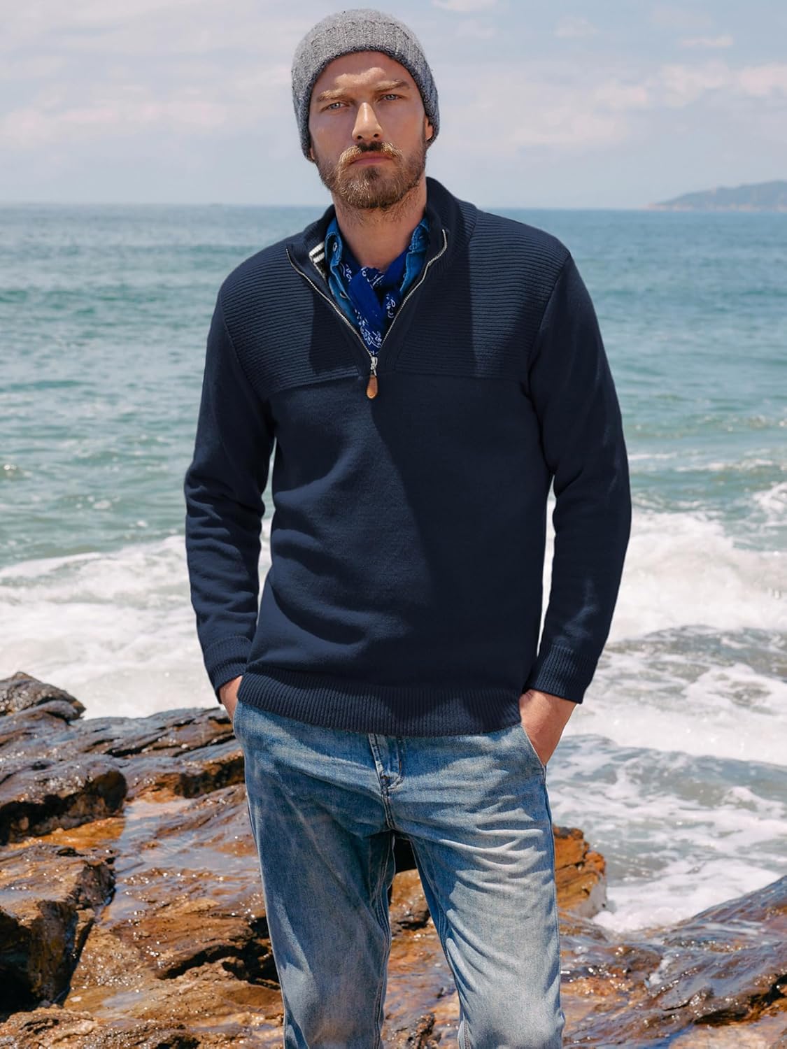 PJ PAUL JONES Men's Quarter Zip Sweater Slim Fit Casual Pullover Sweater Mock Neck Polo Sweaters - Image 4