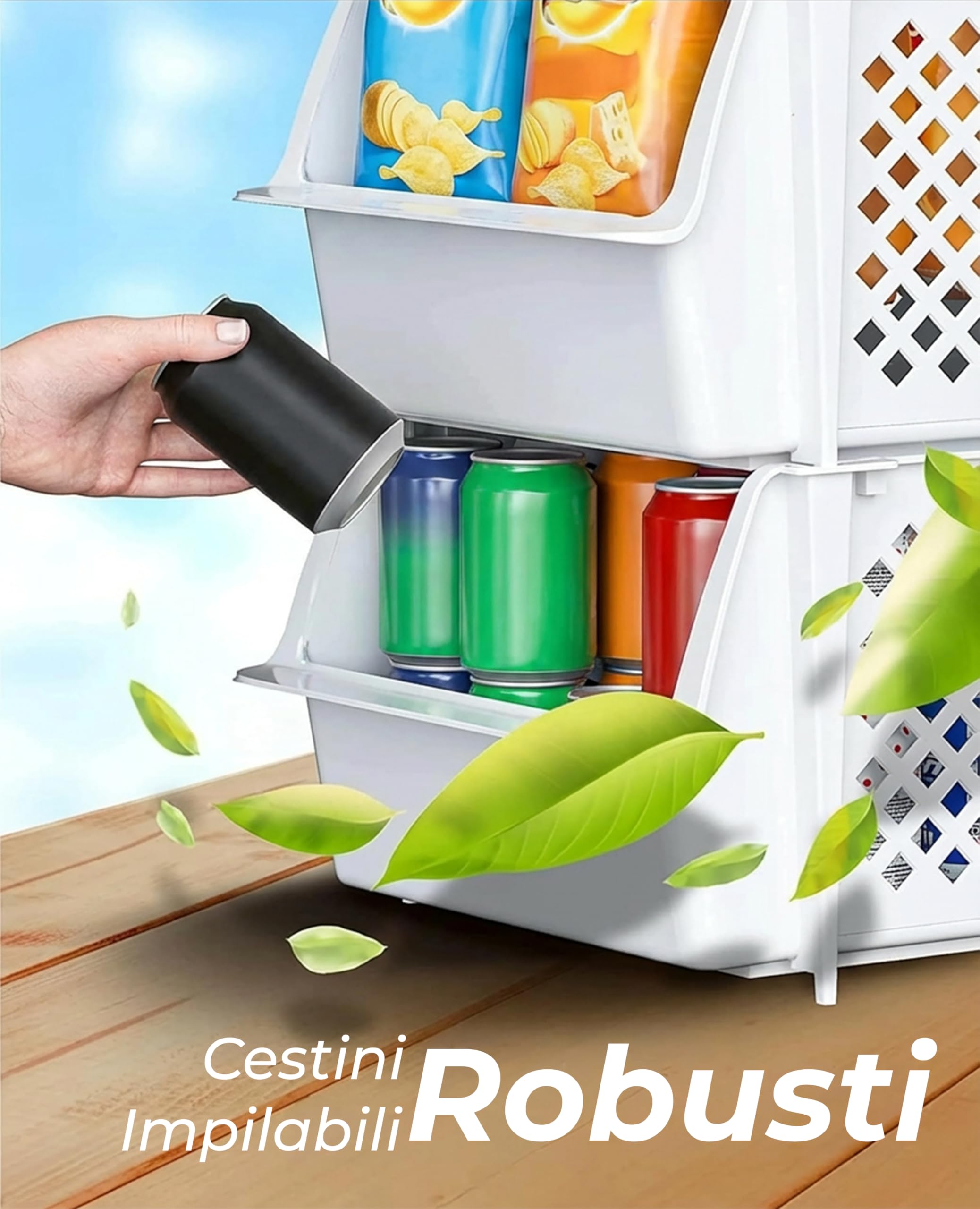 Skywin Contenitori Impilabili Set Da 4, Apertura Frontale | Organizer Dispensa Con Apertura Frontale, Ceste In Plastica Impilabili, Set Da 4, Per Cucina E Garage