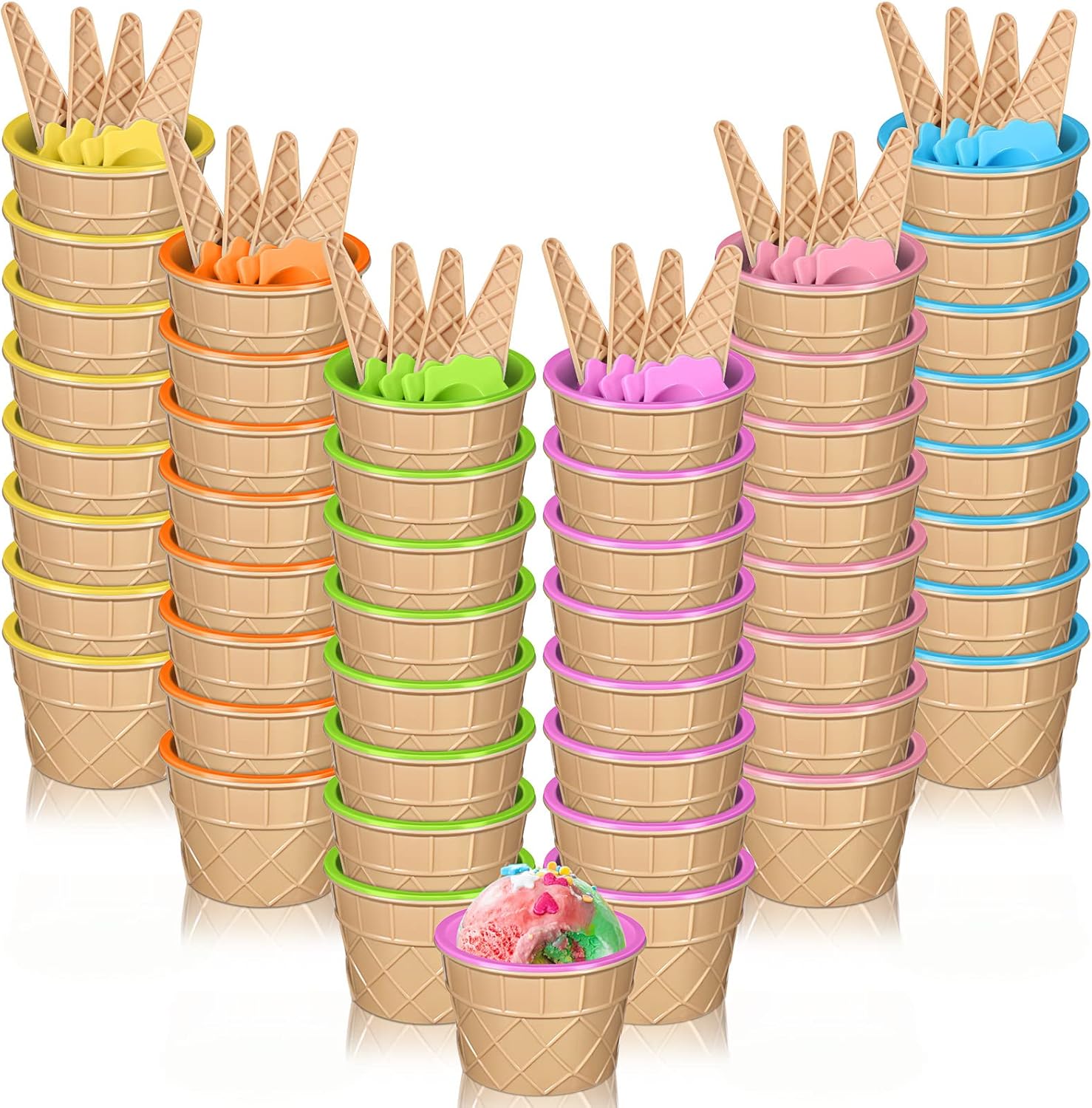 Meanplan 48 Sets Plastic Ice Cream Bowls Candy Color Ice