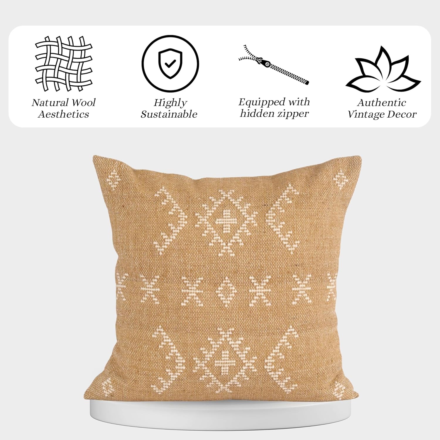 Trade Star Wool Pillow Cover Handloomed Throw Pillow Case Natural Woolen Luxurious Wool Cushion Cover Decorative Pillow Shams 20x20 Inches (Pattern 3)