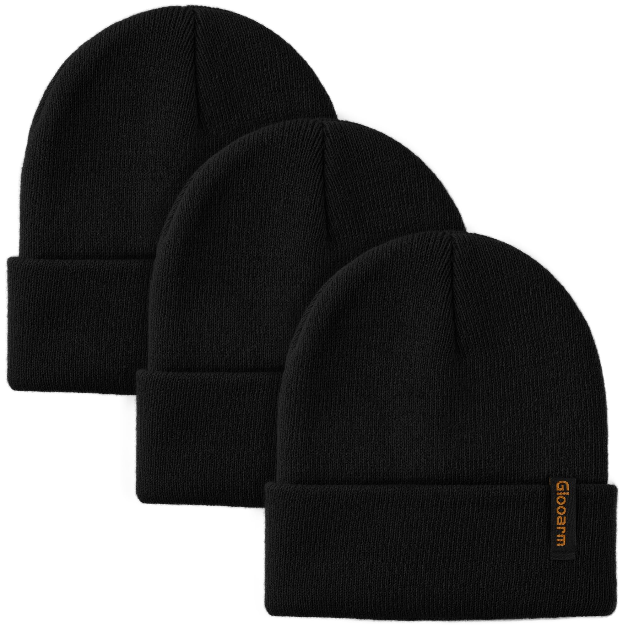 Glooarm 3 Pack Toddler Beanie Kids Beanie Winter Hats Knit Ribbed Boys Girls Beanies Warm Cuffed Caps Black